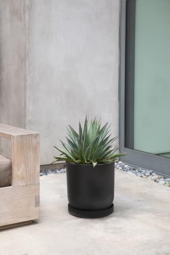 Veradek Mason Series Lima Planter - Round Planter for Indoor or Outdoor Porch/Garden | Made from Plastic-Stone Composite with Drainage Holes | Modern Décor for Succulents, Flowers, Small Plants - color: Black, size: 10 inches - 2 Pack with Saucers