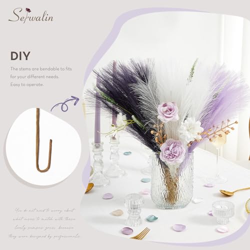 Serwalin 𝟲𝟬𝗽𝗰𝘀 Pampas Grass Decor, 𝟭𝟳.𝟳𝗜𝗻𝗰𝗵 Pampas Grass Home Decor, Faux Pampas Grass Boho Decor, Purple DIY Artificial Plants Fluffy, Pampas Decoration Vase Filler, Table Centerpieces - color: H Lavender & Purple & White