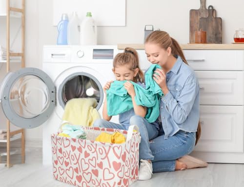 Rectangular Kids Storage Basket With Handles - Heart Organizer, Cute Bin for Girls Room Decor, Toys, Books, Gifts (XOXO Heart) - color: XOXO Heart