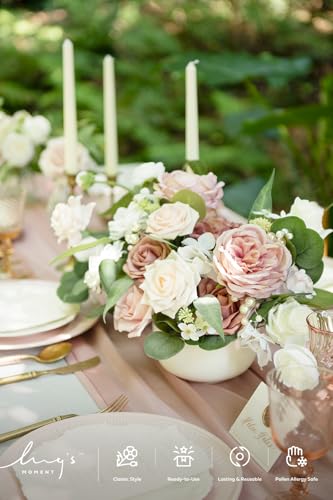 Ling's moment Fake Flowers Box, Faux Artificial Greenery Stems Foam Roses Gardenia Silk Ranunculus Peony Fabic Flower for Centerpieces Bouquet Wedding Vase, Dusty Rose & Pale Peach, Grand Combo - color: Pk-dusty Rose & Pale Peach, size: Grand