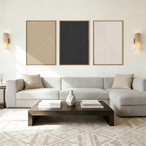 BINCUE Neutral Abstract Wall Art Mid Century Modern Wall Paintings Boho Artwork Geometric Wall Pictures Abstract Black Wall Decor Modern Neutral Art Prints for Living Room Bedroom Bathroom Office 16x24 Inch 3 Piece - color: Neutral Geometry, size: 24"L x