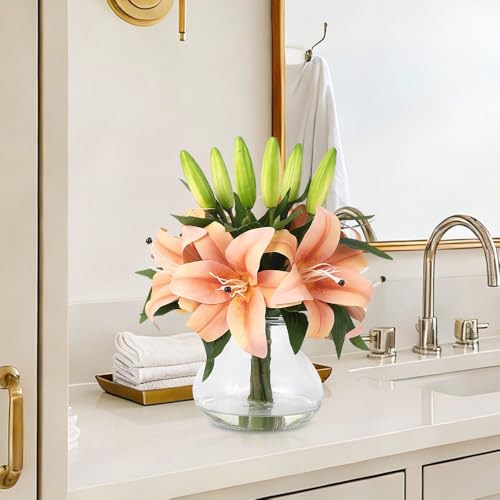 GarveeHome Artificial Lily Flower, Faux Lily Flowers Stems for Vase, Silk Fake Flowers for Home Table Office Wedding Party Decor (Orange) - color: Tiger Lily , Orange