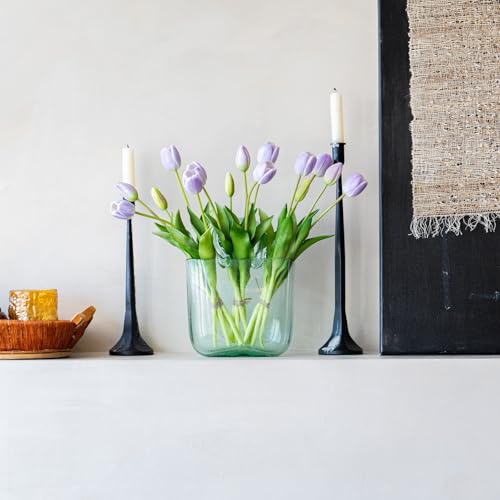 Artificial Tulips Flowers,Soft Touch Latex Bouquet, Fake Tulips,Spring Wedding Home Room Table Centerpiece Decor - color: 15pcs Lavender(no Vase)
