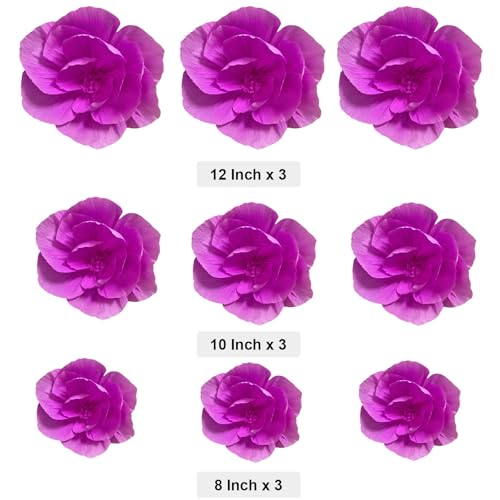 BRT Bearingshui Crepe Paper Flowers Decoration for Wall Total 9 Pcs, Artificial Flowers Backdrop for Wedding Decor Baby Bridal Shower Birthday Party, Rose Red 3D Wall Flowers Decor - color: Rose Red