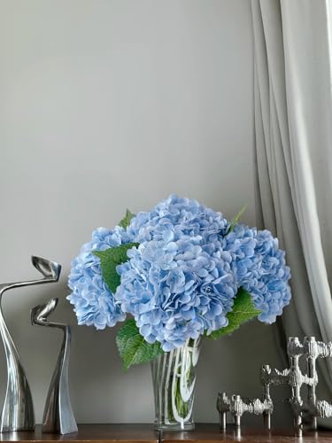 YalzoneMet 4Pcs Light Blue Hydrangea Artificial Flower Natural Lifelike Real Touch 21 inch Long Stem Hydrangea Latex Flower Bouquets for Home Party Outdoor Wedding Table Centerpiece Decor - color: Light Blue