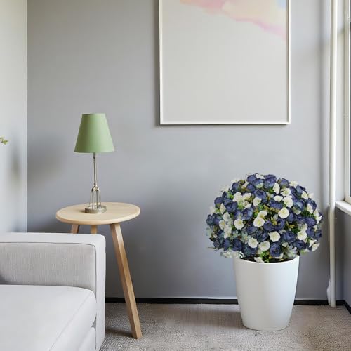 24" Artificial Potted Flowers for Outdoor, Faux Navy Blue Peony | Set of 2 UV Resistant Silk Fake Outdoor Plants & Flowers in Cement Pots for Outside Front Porch Home Indoor Decor - color: Vintage Blue, size: 24" Luxury Peony