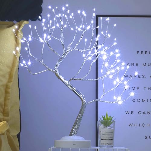 FuChsun Bonsai Tree Light 108 LED Artificial Tree Lamp, Battery and USB Operated (White Glow Silver Branch) - color: White Glow-silver Branch