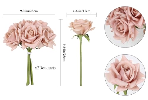 IPOPU Dusty Brown Roses Artificial Flowers,2 Bouquets Realistic Fake Roses Real Touch Faux Roses with Stems for Wedding Home Party Table Centerpieces Decoration (Dusty Brown) - color: Dusty Brown