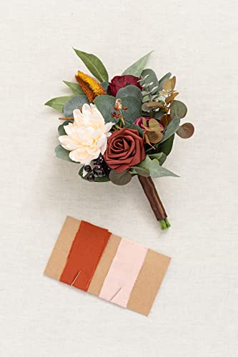 Ling's moment Artificial Flowers Terracotta Bridesmaid Bouquet, Fall Wedding Flowers Bouquets for Bridesmaids, 7 Inch Bridal Bouquets for Bridesmaids, Wedding Decor, Ceremony, Anniversary, etc - color: Or-burnt Orange