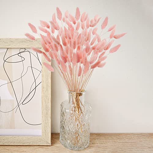 Uieke 17’’ Natural Bunny Tails Dried Flowers, 120 Pcs Dried Lagurus Ovatus, Dried Pink Pampas Grass Decor for Farmhouse Flower Arrangements Wedding Home Boho Party Decorations - color: Pink-120pcs