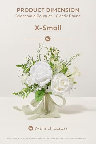Ling's moment Lily White Artificial Wedding Flower Bouquets for Bridesmaids Floral Bouquet 7 Inch Bridesmaid Bouquets with Ribbon Ceremony Anniversary,7-inch Diameter - color: Wht-lily of the Valley White
