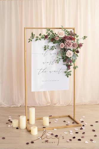 Ling's Moment Wedding Artificial Welcome Sign Flowers Swag Arch Floral Garland Decorations Dusty Rose Mauve For Ceremony Reception Entrance Entryway Party Banquets Easel Home Outdoor(NOT INCLUDE SIGN) - color: Dusty Rose & Mauve