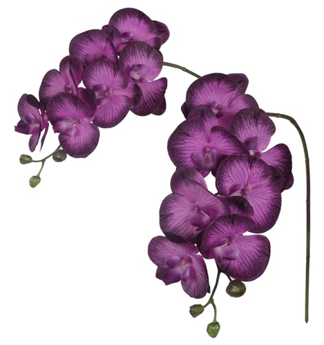 IPOPU Dark Purple Orchid Artificial Flowers 34.3" Real Touch Fake Orchid Latex Purple Flowers Phalaenopsis Branches for Home Party Wedding Bridal Shower Decoration, 2pcs Dark Purple - color: Dark Purple