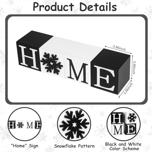 nuvagiki Christmas Winter Tiered Tray Decor, Home Sign Decor, Black and White Wooden Snowflakes Block Sign, Rustic Farmhouse Winter Living Room Table Decorations Wooden Home Indoor - color: Black
