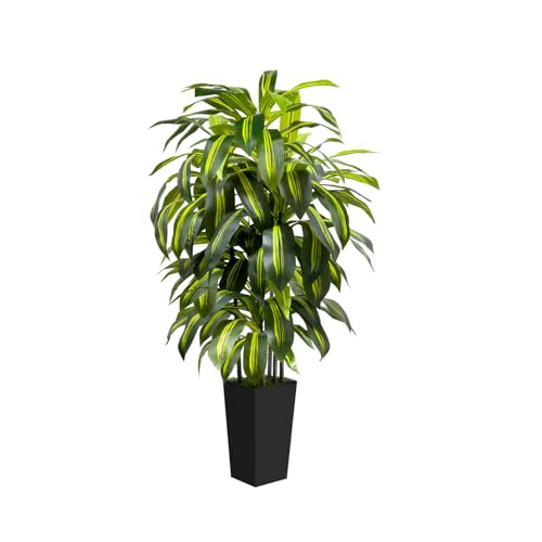 5FT Tall Fake Plant Artificial Dracaena Tree with Black Planter Faux Plants Indoor Living Room Artificial Plants Indoor Decor Large Fake Plant - color: Black, size: 5ft