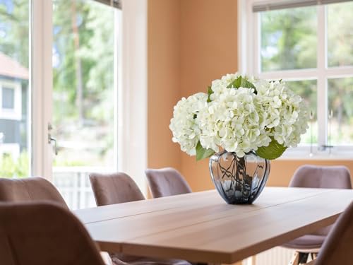 ZYTUYO 4PCS White Artificial Flowers Hydrangea 20" Real Touch Latex Faux Hydrangeas Silk Flowers with Green Leaves Stems for Short or Tall Vase Table Party Center Fake Bouquet Decor - color: White