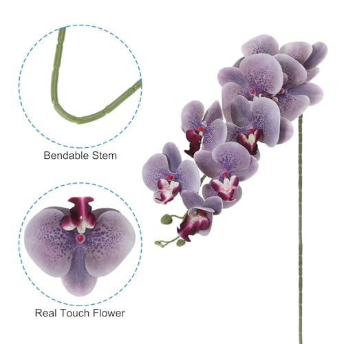 PATIKIL Artificial Orchid Stems 41", 3 Pack 9 Heads Faux Phalaenopsis Flowers Real Touch Fake Orchid Flower Branch for Vase Home Wedding Decoration, Grey Purple - color: Grey Purple