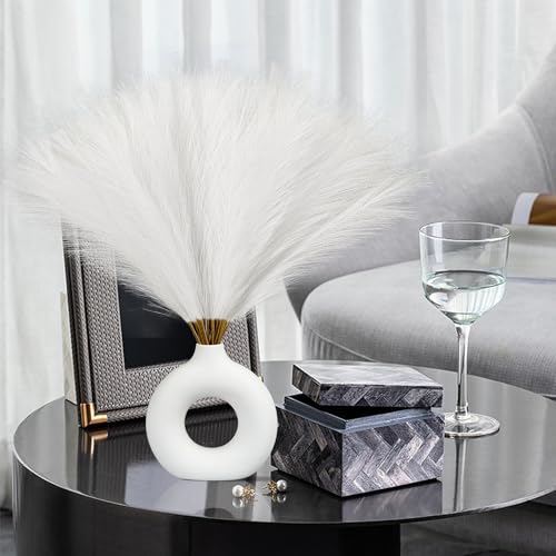 Ureymx Faux Pampas Grass Decor 17.7 Inch 30pcs, Artificial Pampas Grass Fluffy Home Decor, Short Vase Room Decor pompous Grass Flower Arrangement for Boho Home Wedding Decoration (Milky White) - color: Milky White, size: 17 Inch 30 Pcs