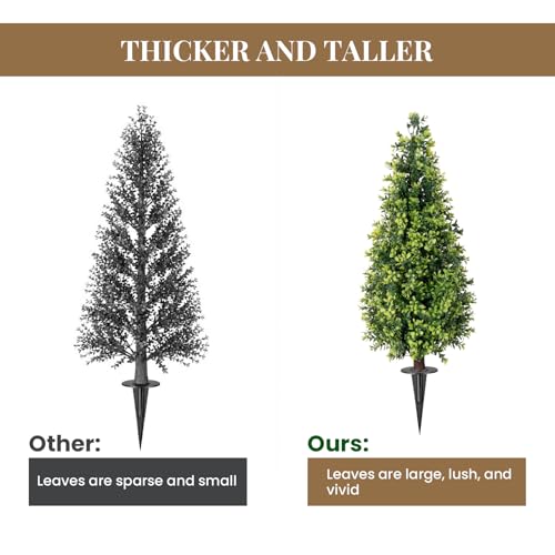 2 Pack Artificial Boxwood Topiary Trees with Ground Spike, 2FT UV Resistant Fake Shrubs Plants, Fake Evergreen Artificial Plant Brush for Indoor Outdoor Front Porch Garden - color: Boxwood-2