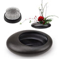 Folmywy Ikebana Flower Frog Vase Kit Japanese Flower Arrangement with 1.57 Inch Kenzan Ceramic Flower Stem Holder Black Round Frog Bowl for Table Centerpieces DIY Art Supplies (5.51x4.13in) - color: Black