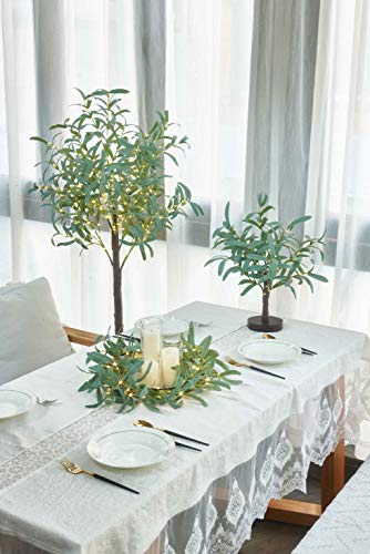 Hairui Lighted Small Olive Tree Battery Operated or USB 18in 50 Warm White LED with Timer, Light Up Table Top Artificial Greenery Tree with Fairy Lights for Wedding Holiday Home Christmas Decoration - color: 50l-green