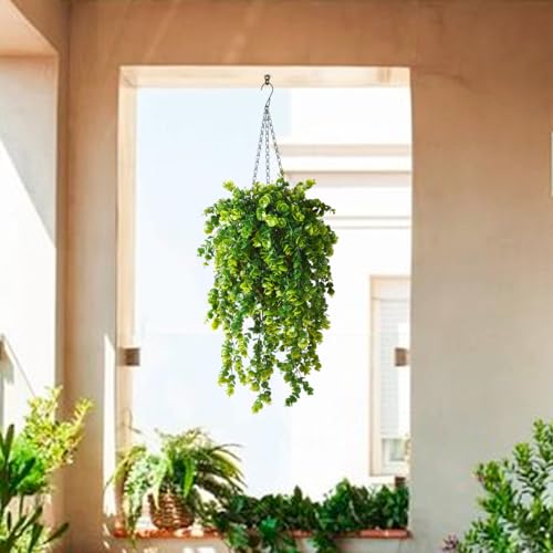 ZFProcess Artificial Faux Hanging Plants Basket for Spring Summer Outdoor Decoration, Fake Eucalyptus Plant UV Resistant Look Real for Outside Porch Home Patio Balcony Yard(Eucalyptus) - color: A Green