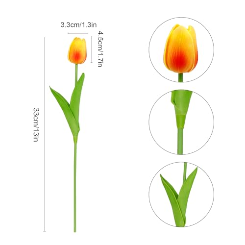 36 Pcs Tulips Artificial Flowers, 13 Inches Real Touch PU Fake Tulips for Wedding Bouquets, Home Decor - color: Orange