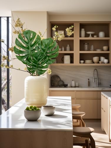 DILATATA 3 Pack Artificial Monstera Leaves with Long Stem for Vase - Fake Tropical Plants Palm Leaves Realistic Philo Turtle Leaves for Home Wedding Party Decor - color: Monstera#pe 3pcs