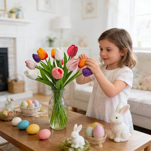 Ouddy Decor 30 Pcs Multicolor Tulips Artificial Flowers Real Touch PU Faux Flowers Fake Tulips Stems for Spring Summer Bouquet Floral Room Table Party Wedding Easter Mothers Gifts Home Decorations - color: Multi Color