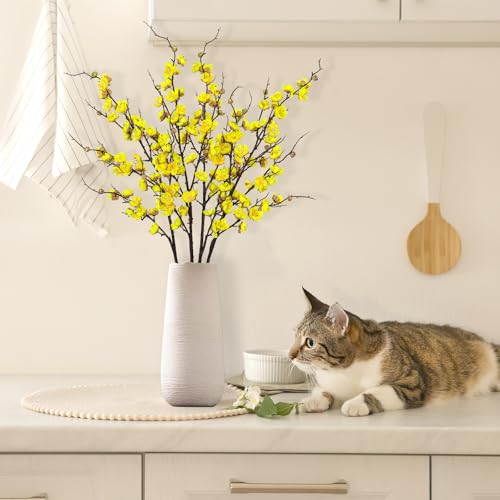 Betylifoy Artificial Plum Blossom Flowers 4Pcs Faux Silk Cherry Blossom 38" Long Stems Fake Plum Blossom Branches Artificial Silk Flower for Flowers Arrangement Wedding Home Table Decor (Yellow) - color: Yellow