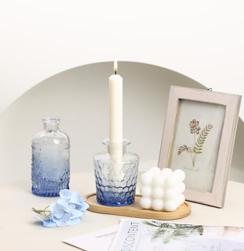 5pcs Blue Glass Bud Vase Set, Small Flower Vases for Centerpieces in Bulk, Mini Vintage Vase for Home, Wedding, Table Decor - color: Blue, size: 5pcs