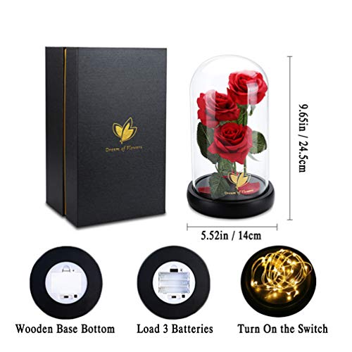 Women Gift Idea Birthday,Unique Gifts for Mom,Beauty and The Beast Rose in Glass Dome With 2 Lights Mode, Birthday Gifts for girlfriend,Wife，Anniversary Red Silk Rose Flower Gifts for Women - color: Classic Rose Red