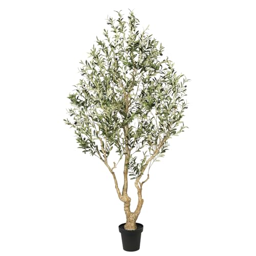 FEELEAD Olive Trees Artificial Indoor 7ft – Faux Olive Tree 7 Feet with Natural Looking Trunk, Realistic Leaves and Lifelike Fruits, Fake Olive Tree for Home Office Living Room Decor - size: 7ft