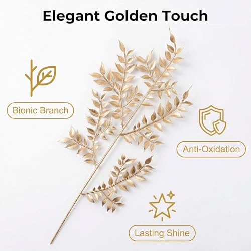 40 Pcs Decor Fake Leaves for Christmas Decor Gold Leaf Artificiales para Table Wedding Home Room Office Decoracion (21inch) - color: Gold-d