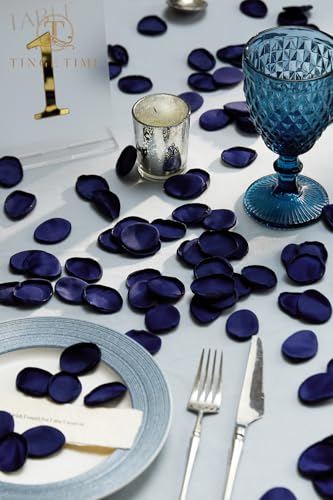 TINGE TIME 200pcs Silk Rose Petals Navy Blue Flower Petals for Wedding, Flower Girl Basket, Aisle Runner, Romantic Dinner Centerpieces, Proposal, Party Confetti - color: Navyblue