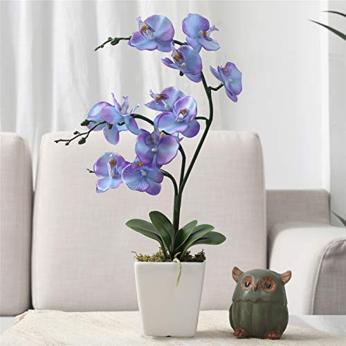 15" Tall Artificial Silk Phalaenopsis Orchid Flower Plant Pot Arrangements (Purple Blue) - color: Purple Blue