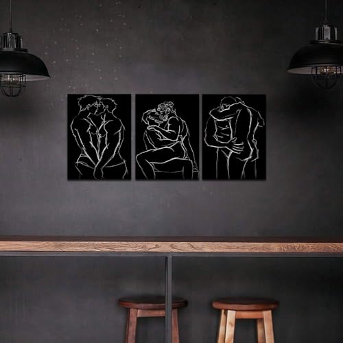 Abstract Wall Art Men Gay Wall Decor Pictures 3 Panels Black and White Line Art Men Gay Body Posters Prints on Canvas Decor Bedroom Bathroom Home Decoration Framed Ready to Hang -12"W x16"Hx3pcs - color: Art02, size: 12x16x3pcs
