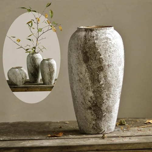 Denique Rustic Ceramic Tall Floor Vase, Vintage Farmhouse Decor, Large Terracotta Vases for Living Room Entryway Table Centerpiece Decor, Terracotta Pottery Clay(C-35cm) - color: Terracotta-c, size: 35 cm