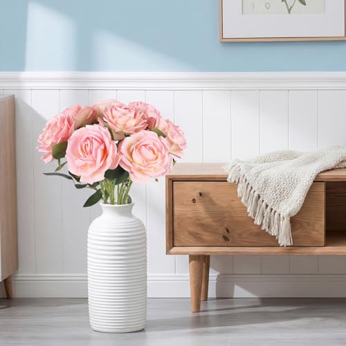 8PCS Artificial Flowers Velvet Roses Big Head Faux Rose Flowers with Long Steam for DIY Wedding Party Decoration(Light Pink) - color: Light Pink