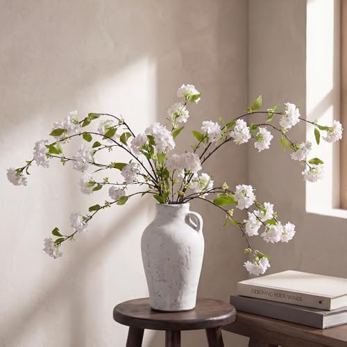 4 Pcs Artificial Plants Flowers 43" Faux Greenery Long Stem Branches for Vase Realistic Silk Fake Snowball Viburnum Artificial Hydrangea Flowers for Tall Vase Home Table Decor(Pink) - color: Pink