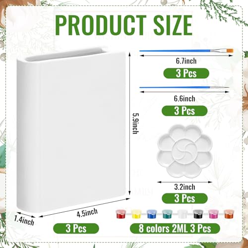 Honeydak 3 Set 5.9 Inch Book Shaped Vase Ready to Paint Your Own Ceramic Book Flowers Vase Ceramics to Paint DIY Unpainted Paintable Kit Crafts with Acrylic Brush Palette for Adults