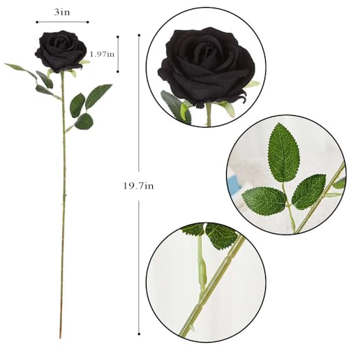 Jasion 12PCS Artificial Roses Realistic Velvet Silk Flowers Long Stem Faux Flowers Bouquet for Wedding Home Party Table Centerpieces Decorations (Black) - color: 12pcs Black