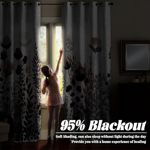 Renaiss Wild Flowers Blackout Curtains, Pastel Botanical Floral Print Thermal Insulated Bedroom Window Curtains, Nature Plants Window Curtains for Kitchen, 45" L x 29" W 2 Panel Set - color: Purple & Blue, size: 29"W x 45"L (Pack of 2)