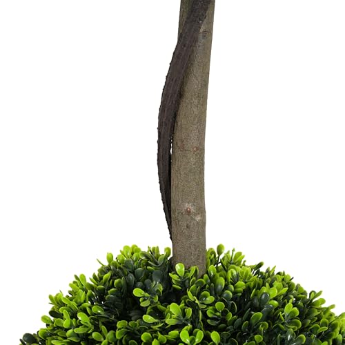 Christopher Knight Home Alene Set of 2 34''H Pre-Potted Artificial Tree Indoor, Artificial Topiary Boxwood Tree Double Ball with Pot, Faux Tree with Natural Wood Trunk with Black Plastic Pot, Green - color: Green/34''h