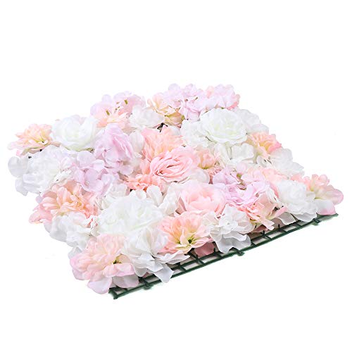 Pink Flower Wall Panels, 20 Pcs Artificial Rose Flower Backdrop Flower Panels for Backdrop Floral Wall Panels for Wedding Party Decoration 16 x 24 - color: 20pcs Pink White