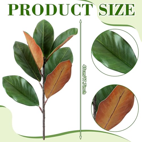 Thiccywoov 6 Pcs Magnolia Artificial Leaves Branches 3D Magnolia Pick Faux Stems Twigs Realistic Touch Faux Greenery Table Centerpiece for Spring Vase Filling Farmhouse Home Office (Green,18 Inch) - size: 18 Inch