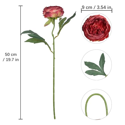 Peonies Artificial Flowers,6PCS Vintage Fake Red Flowers 19.7" Silk Flowers with Stems for Wedding Bridal Bouquet Home Party Office Decoration(Red) - color: Red