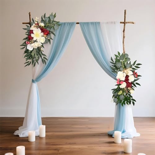 Petalivebioom Artificial Wedding Arch Flowers (Pack of 2), White Wedding Flowers for Wedding Welcome Ceremony Sign, Faux Floral Swags, Banquet and Reception Backdrop Floral Decoration (White & Red) - color: Red