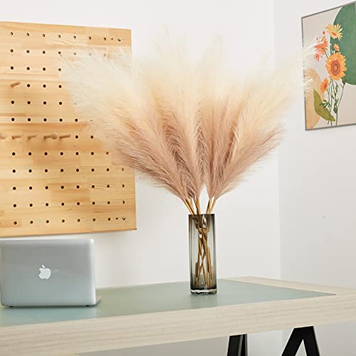 Faux Pampas Grass Decor, 6 Stems Artificial Pampas Grass - 43 inch Tall Pompass Grass Large Pompous Boho Flower Arrangement Home Decor for Room Wedding Party - color: Gradient-taupe