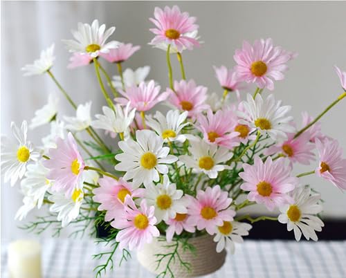 NatureMan Artificial Flowers 12 Bundles Artificial Silk Daisy UV Resistant Outdoor Fake Wildflowers with Stems Daisy Arrangements for Home Hotel Office Garden Decoration (White, Pink) - color: White, Pink